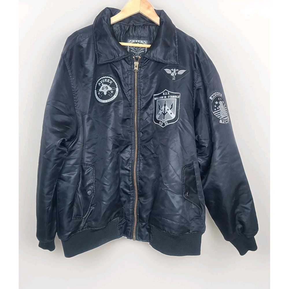 Avirex Black Flight BomberJacket Large Military Tomcat Y2K Streetwear Hip‎ Нop